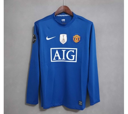 Manchester United 08/09 Away Blue Long Sleeve Soccer Jersey